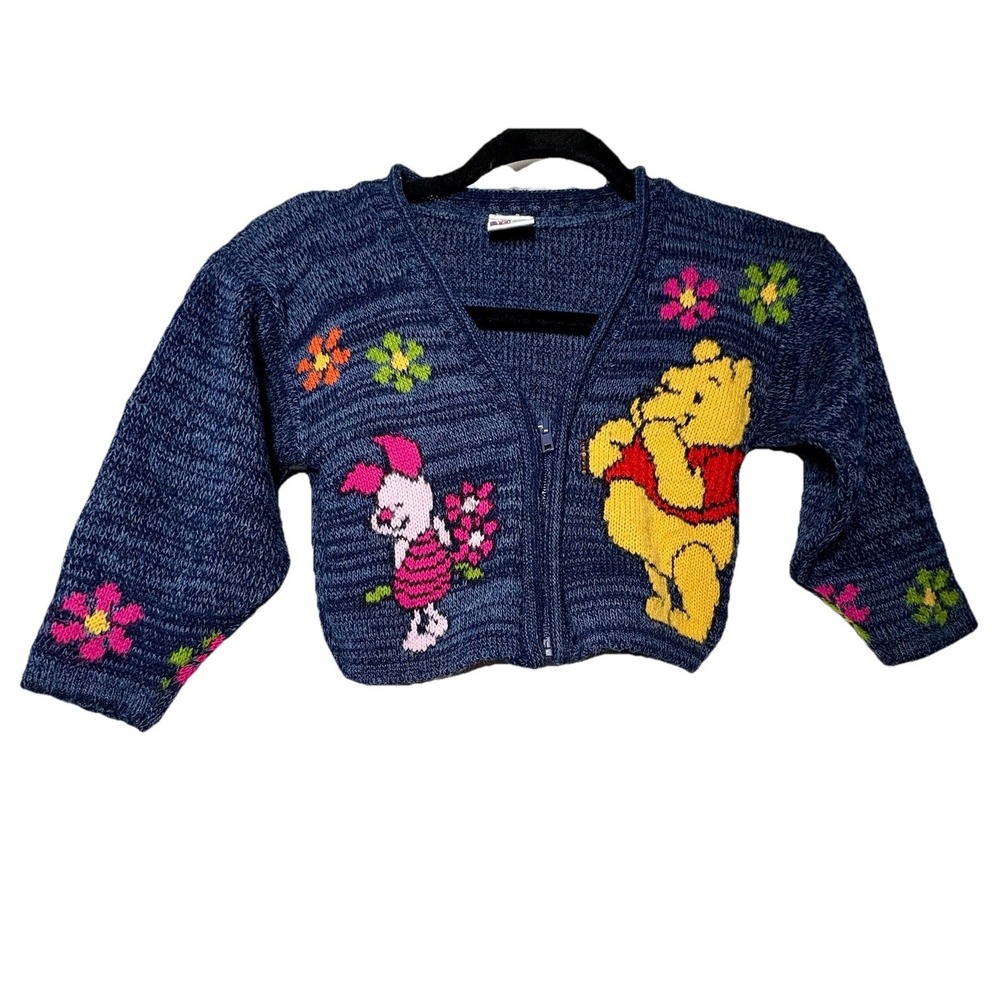 Pooh Piglet With Baby Knit Sweater Size 12-18 Months Rare VTG 1990s Zip